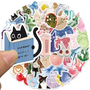 50pcs cute watercolor cartoon stickers pack for journal DIY notebook phone cup decorations