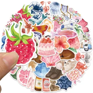 Colorful watercolor cartoon sticker pack for journaling, notebooks, and DIY crafts.