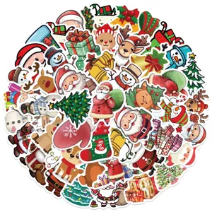 50pcs Christmas waterproof stickers set for luggage laptop phone cute holiday decal pack.