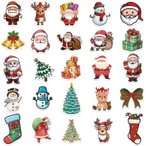 Cute Christmas waterproof stickers set for luggage laptop phone, cartoon Santa and snowman decal.