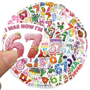 Set de 50 pegatinas de vinilo impermeable con número Six Seven 6-7 para portátil botella de agua