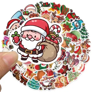 50pcs waterproof cute Christmas stickers set for laptop luggage and phone decorations.