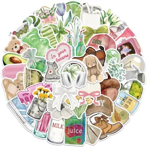 Lot de 50 autocollants esthétiques verts clean girl pour valise skateboard téléphone étanche