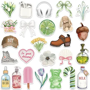Lot d'autocollants aquarelle The Clean Girl esthétiques pour téléphone valise guitare.