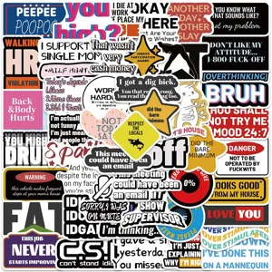 50 Stk lustige Meme Text Aufkleber Set, wasserdichte PVC Sticker für Koffer, Laptop, Auto.