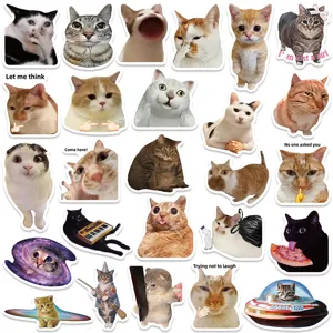 Cute funny cat stickers waterproof vinyl decal pack for laptop luggage water bottle decor.