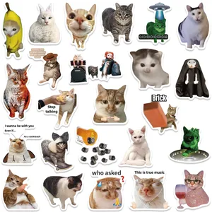 Waterproof funny cat meme stickers 50pcs vinyl decals for laptop luggage water bottle cute