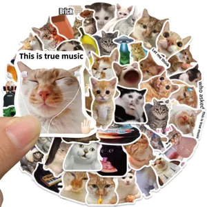 50pcs funny cat meme stickers waterproof vinyl decals for laptop luggage phone skateboard guitar.