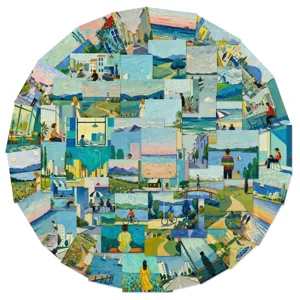 Lot de 50 autocollants de paysages apaisants, motifs artistiques de peinture à l'huile et ciel bleu.