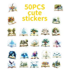 50pcs cute magical book stickers waterproof vinyl decals for laptop luggage water bottle decor