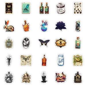 Vintage gothic style waterproof sticker set featuring skulls, potions, and creepy insects.
