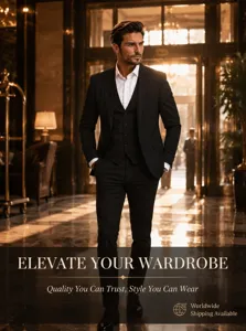 Men's business slim fit 3 piece suit set, classic black formal wear for weddings and events.
