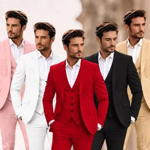 Men business slim fit three piece suit color options detail view showcase fashion