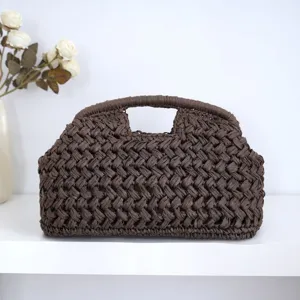 Woven Paper Rope Clutch Bag Vintage Shell Straw Tote Casual Beach Handbag for Women