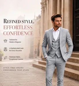 Men's business slim fit three piece suit set wedding formal wear European size fashion.