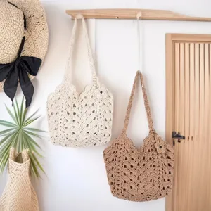 Womens Casual Cotton Crochet Woven Shoulder Bag Hollow Out Handbag Fashion Underarm Bag Daily Purse