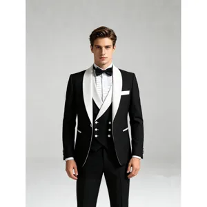 Men's Shawl Lapel Color Block Suit Set Slim Fit Three Piece Tuxedo For Wedding Party Business Host