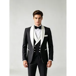 Mens shawl lapel color block suit 3 piece tuxedo set for wedding business party wear.