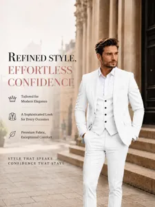 Men's slim fit three-piece suit, elegant blazer, vest and trousers for wedding and business.