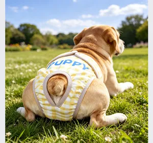 Pantalón fisiológico lavable para perro pañal a cuadros amarillos para mascotas