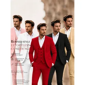 Men's Business Slim Fit 3-Piece Suit Set Peak Lapel Single Button Blazer Vest Pants Wedding Party Formal Suit