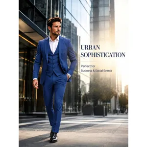Men's Slim Fit 3-Piece Business Suit Set Formal Wedding Blazer Vest and Matching Trousers