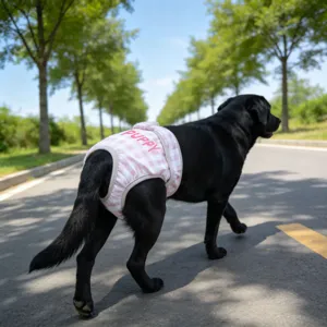 Pantalón fisiológico para perro a cuadros rosas, pañal lavable transpirable cachorro.