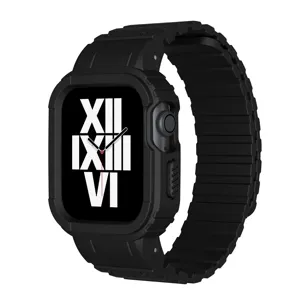 Rugged black protective case and magnetic watch strap for smart watch, durable accessory.