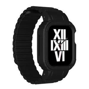 Durable black integrated watch strap and protective case for smart watch accessories detail.