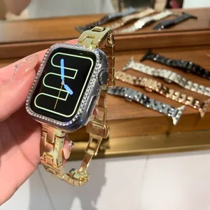Cinturino per orologio in metallo dorato con cassa scintillante in strass compatibile.