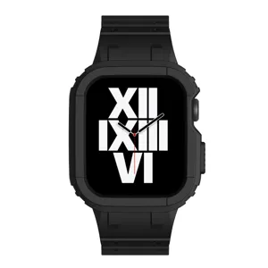 Detailed view of the rugged black protective watch case and strap, durable design for daily wear.