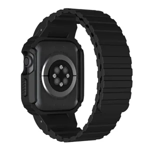 Black magnetic silicone watch strap protective case compatible with Apple Watch 45mm