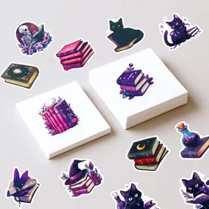 Gothische schwarze Katzen und magische Buch Aufkleber Set, wasserdichte DIY Deko Sticker.