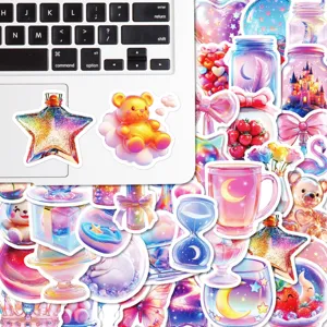 50pcs cute pink aesthetic glass jar waterproof stickers for laptop phone case decoration