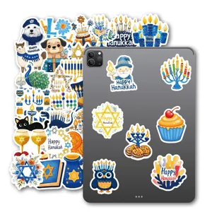 50pcs Hanukkah sticker pack waterproof cute cartoon menorah holiday DIY decal for laptop bottle