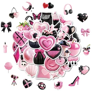 Ensemble d'autocollants graffiti mignons noirs et roses avec 50 pieces pour la decoration.