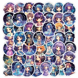 Aesthetic Starry Sky Girl Graffiti Stickers Waterproof Cartoon Decals For Laptop Luggage Scrapbooking Journal Decor