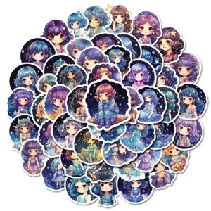 Cute starry sky anime girl stickers waterproof decorative stickers for journal scrapbooking