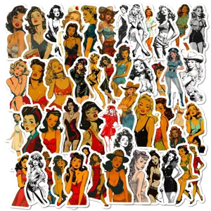 50pcs vintage pinup girl stickers aesthetic retro vinyl sticker pack for laptop luggage