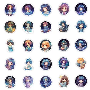 Cute starry sky anime girl stickers waterproof cute cartoon decals for journaling laptop decor