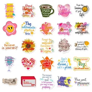 Set of aesthetic English quote stickers for DIY journaling, laptop and water bottle decor.