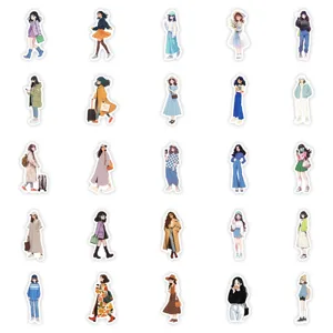 Cute aesthetic girl stickers pack fashion outfits anime decals for laptop luggage.
