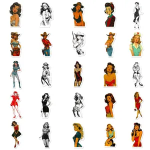 50pcs retro pin-up girl stickers vintage aesthetic waterproof decals for laptop water bottle