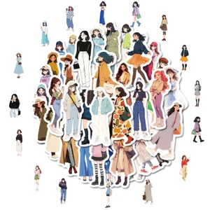 50 Pcs Cute Anime Girl Stickers Aesthetic Fashion Outfits Decals for Laptop Helmet Luggage