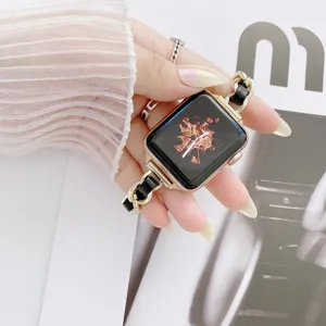 Cinturino di ricambio per orologio intrecciato in catena di metallo e pelle per Apple Watch