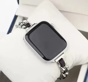 Cinturino di ricambio in catena di metallo e pelle per Apple Watch S8 S10 SE, elegante.