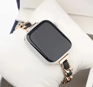 Cinturino per orologio in pelle con catena metallica di ricambio stile lusso elegante.