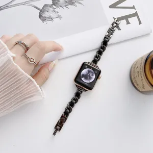 Cinturino catena in pelle acciaio inox per Apple Watch elegante ricambio design lusso