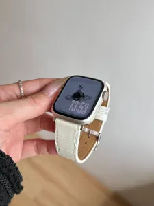 Wit echt lederen slim horlogebandje compatibel met Apple Watch, elegante vervanging.