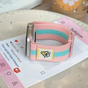 Geweven elastische horlogeband met strepen en magneetsluiting geschikt voor Apple Watch, roze.